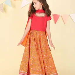 Fabindia Girls Printed Ready to Wear Cotton Gotta Patti Lehenga & Blouse With Dupatta-image-73