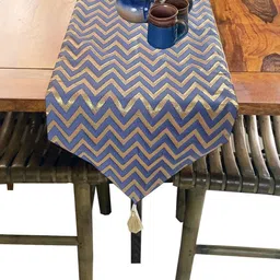 Pink Parrot Grey & Yellow Woven Designed Tasseled TableRunner-46
