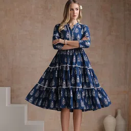 Khushal K Women Print Fit and Flare Midi Dress-12