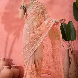 Sangria Embroidered Net Saree With Blouse Piece-picture-13