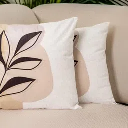 Aura White And Beige 2 Pieces Floral Printed Square Cushion Covers-58