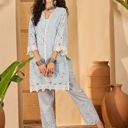 Sangria Embroidered Pure Cotton Tunic & Trousers Co-Ords-image-65