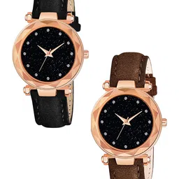 CSAMON Women Embellished Dial & Textured Straps Analogue Watch GR379RG 12D BLK BRO Vel L-image-87