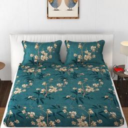 Myntra Elegant Homes Green & Brown Floral 300 TC Fitted King Bedsheet Set- 1.82mx1.98mx8cm-image-71
