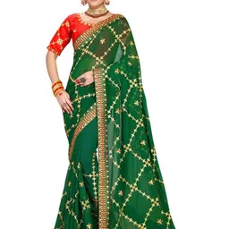 jayant creation Green Poly Georgette Sarees-picture-3