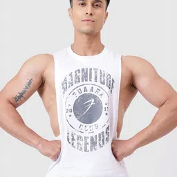 FUAARK Printed Pure Cotton Round Neck Tank Vest Magnitude Deep Arm White-S-16