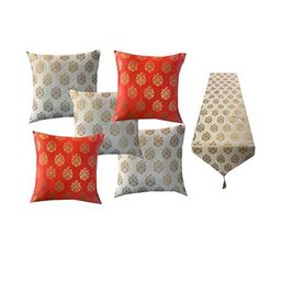 Pink Parrot Pack of 5 Cushion Covers & 1 Piece Jacquard Table Runner-image-8