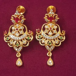 PINAAKA DARINI 1 Gm Gold Plated AD Studded Circular Drop Earrings-image-88
