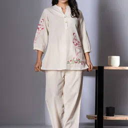 Readiprint Floral Embroidered Mandarin Collar Tunic With Trousers-image-52