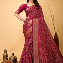 HERE&NOW Bandhani Zari Silk Cotton Kanjeevaram Saree-46