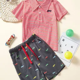 INCLUD Boys Striped Polo Collar T-shirt With Shorts-image-29