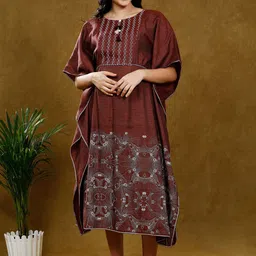 DUMMY SHAPE Women Printed Thread Work Floral Maternity Kaftan Kurta-picture-4