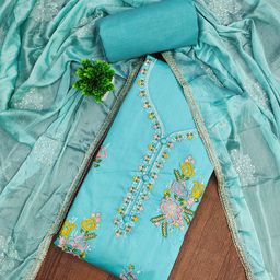 LeeliPeeri Designer Floral Embroidered Sequinned Unstitched Dress Material-image-86