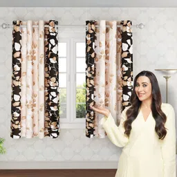HOKIPO Brown & White 2 Pieces Floral Printed Room Darkening Window Curtains-image-7
