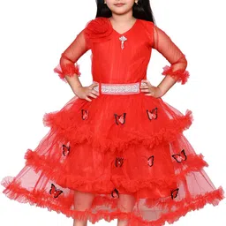 Zenat Girl Applique Flutter Sleeve Layered Tulle Fit & Flare Dress-image-30