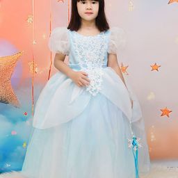 LULU & SKY Girls Puff Sleeves Fit & Flare Maxi Dress-image-61