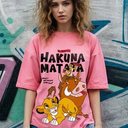 Bewakoof Women Lion King Graphic Printed Round Neck Cotton Oversized T-shirt-picture-33