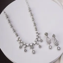 Opal Touch Rhodium-Plated Cubic Zirconia Studded Jewellery Set-85