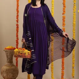 Anni Designer Round Neck Gotta Patti Anarkali With Trousers & Dupatta-image-75