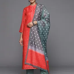 KSUT Red Bandhani Printed Regular Kurta with Trousers & With Dupatta-picture-13
