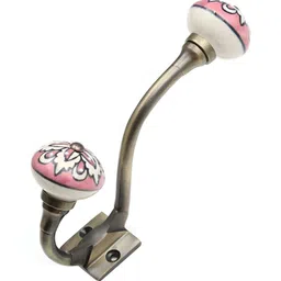 IndianShelf Gold Toned & White Floral Printed Ceramic Wall Hook-image-57