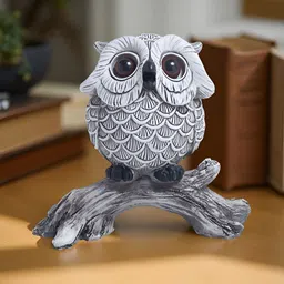 Golden Peacock White Perched Owl Resin Figurine Showpiece-19