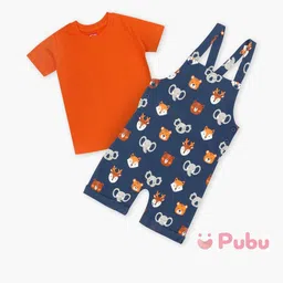 Pubu Boys Orange Pure Cotton Solid Clothing Set-picture-3
