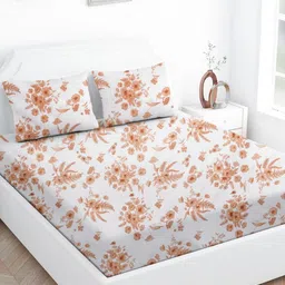 Star Weaves Coral & White Floral 350 TC King Bedsheet with 2 Pillow Covers-image-80
