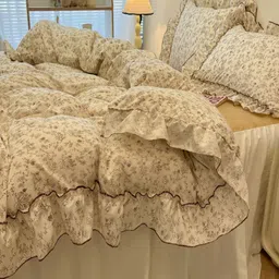 JC HOME Yellow & Brown 4 Pieces Floral Printed Double Extra Large Bedding Set-image-27