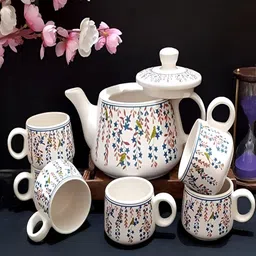 MITHILA Handicrafts White & Multicoloured Textured Ceramic Glossy Mugs Set of Cups and Mugs-15
