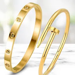 DressBerry Set Of 2 Gold-Plated American Diamond Studded Kada Bracelet-31