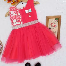 ZG GARMENTS Girls Self Design Round Neck Net Fit & Flare Dress-image-102