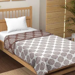 CHICERY Brown & White Floral Printed AC Room 210 GSM Cotton Double Bed Dohar-image-41