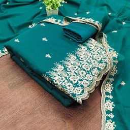 MANVAA Embroidered Silk Georgette Unstitched Dress Material-image-88
