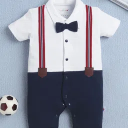 BUMZEE Infant Boys Printed Shirt Collar Rompers-16
