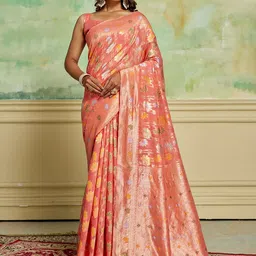 KAYOMMI Floral Woven Design Pure Cotton Banarasi Saree-image-46
