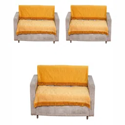 Fashion Throw Yellow 6 Pieces Self Design 7 Seater Velvet Sofa Covers-image-47