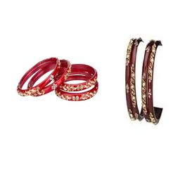 SOMIL Set Of 8 Red Alloy Artificial Stones and Beads Antique Bangles-image-95