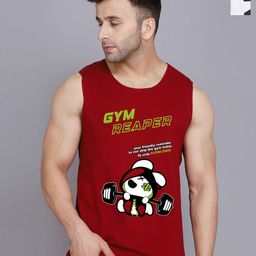 SLOWLORIS Pack Of 2 Printed Round Neck Bio-Wash Cotton Gym Vests-picture-5