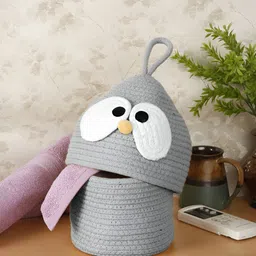 Myntra Elegant Homes Grey Cartoon Design Cotton Multi Purpose Organiser With Lid-1