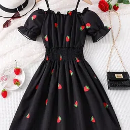 Miss & Chief Girls Conversational Printed Fit & Flare Midi Dress-31