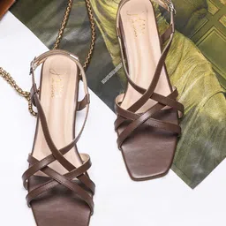 JM Looks Women Block Heel Criss-Cross Strap Detail Sandals with Buckles-18