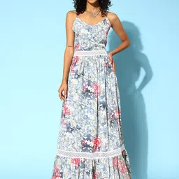ZUMMER Floral Print Satin Fit & Flare Maxi Dress-picture-3