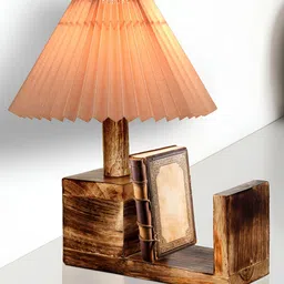 Homesake Beige Textured Wood Industrial Frusturical Shaped Table Lamp with Bulb-46