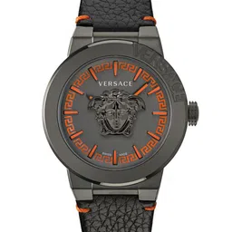Versace Men Brass Embellished Dial & Leather Straps Analogue Watch VE7E00323-2