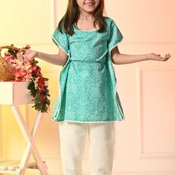 Muffin Shuffin Girls Bandhani Printed Regular Pure Cotton Kurti with Trousers-picture-6