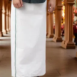 WHITE HEART Men Solid Pure Cotton Single Layer Dhoti With Coloured Border-picture-9