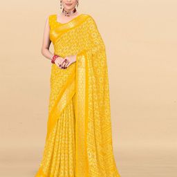 SHIVRUH Bandhani Zari Pure Chiffon Saree-image-98