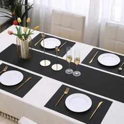 HOKIPO Black 5-Pieces Solid Rectangular Table Placemats & Table Runner image 5