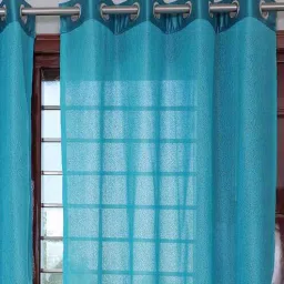 exporthub Aqua Abstract Polyester 7 Ft Sheer Eyelet Door Curtains (Set of 2)-picture-2